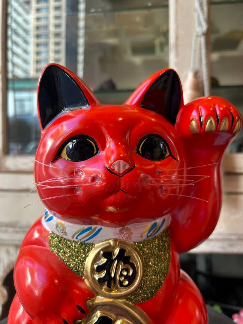 無病息災&良縁を招く⭐︎招き猫⭐︎常滑焼⭐︎赤⭐︎左手あげ⭐︎貯金箱