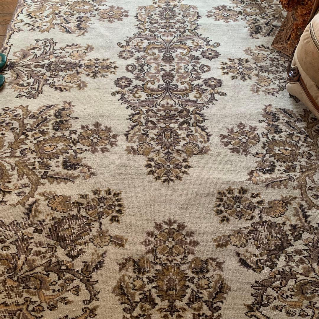 超大判　幅広　252× 147 トルコヴィンテージラグ　ボタニカル　雅紀さん