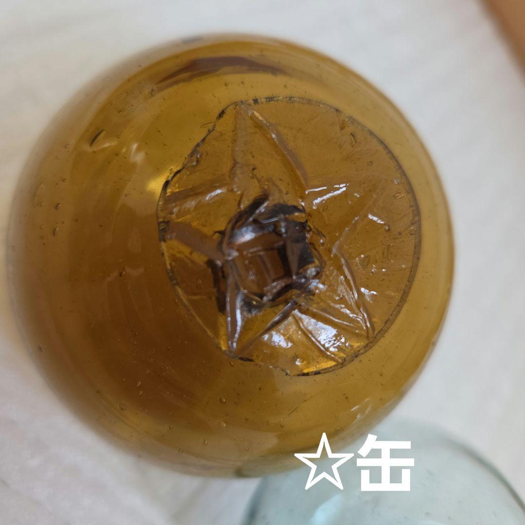 ガラス浮き玉 黄茶色 ☆缶 青ボタン