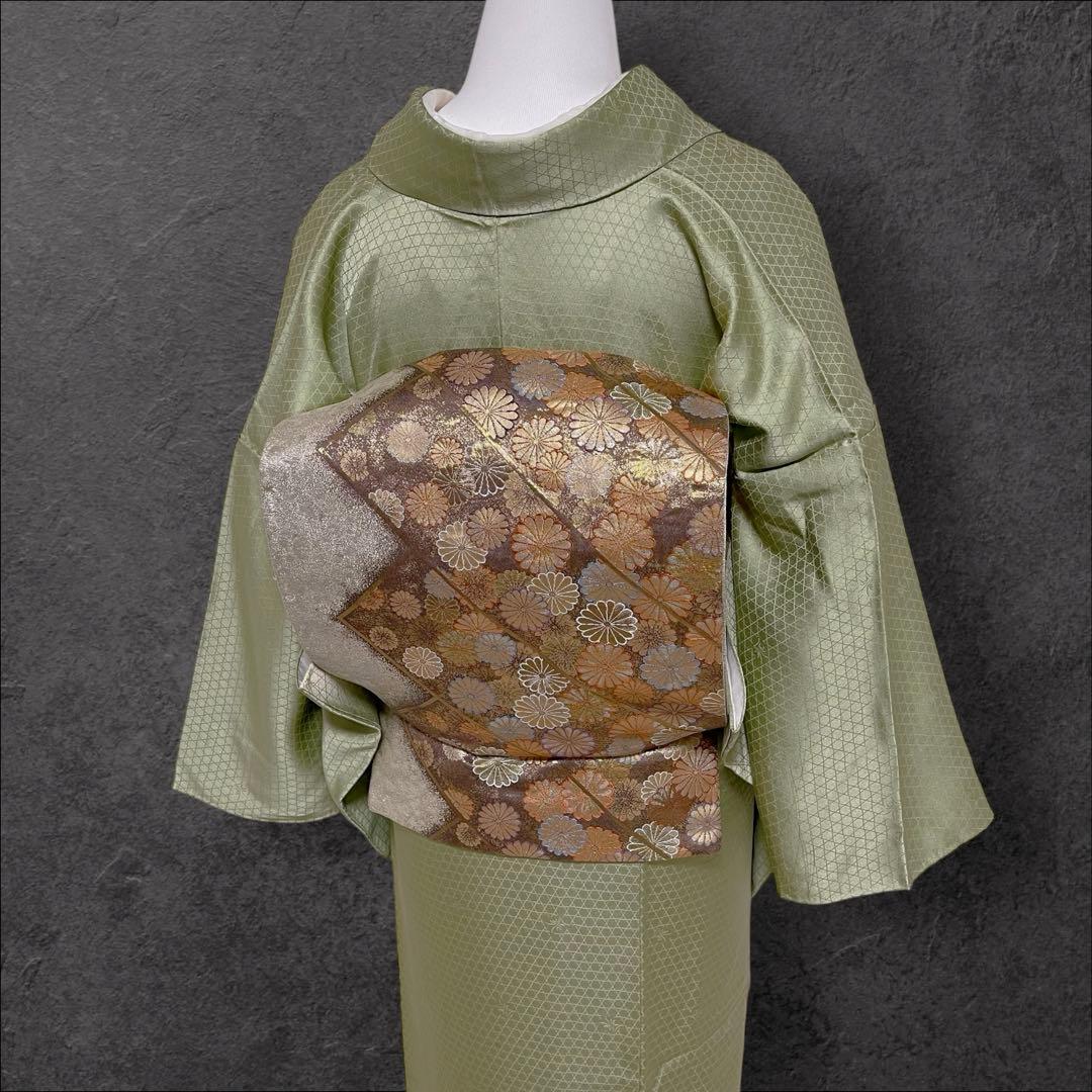 k233 正絹 亀甲地紋 訪問着 4点フルセット 身丈156裄丈65