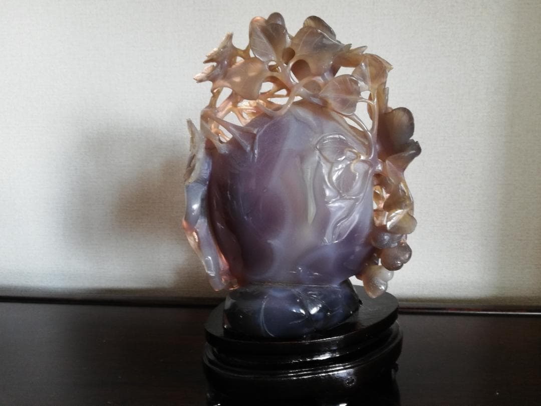 天然石/水胆瑪瑙/彫刻飾置物/骨董/縁起物/落花生/如意/吉祥鳥/子孫繁栄