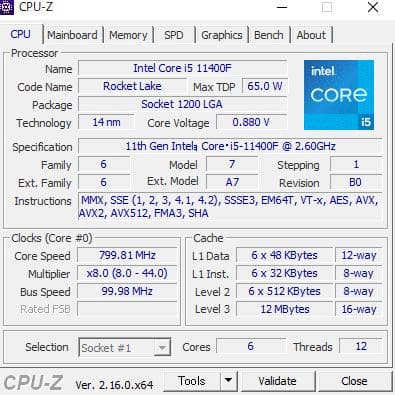 Intel Core i5 11400FCPU 【動作確認済】