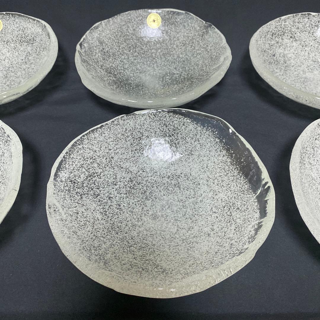 岩田ガラス　気泡　ガラス　浅鉢　深皿　6枚　未使用　美品