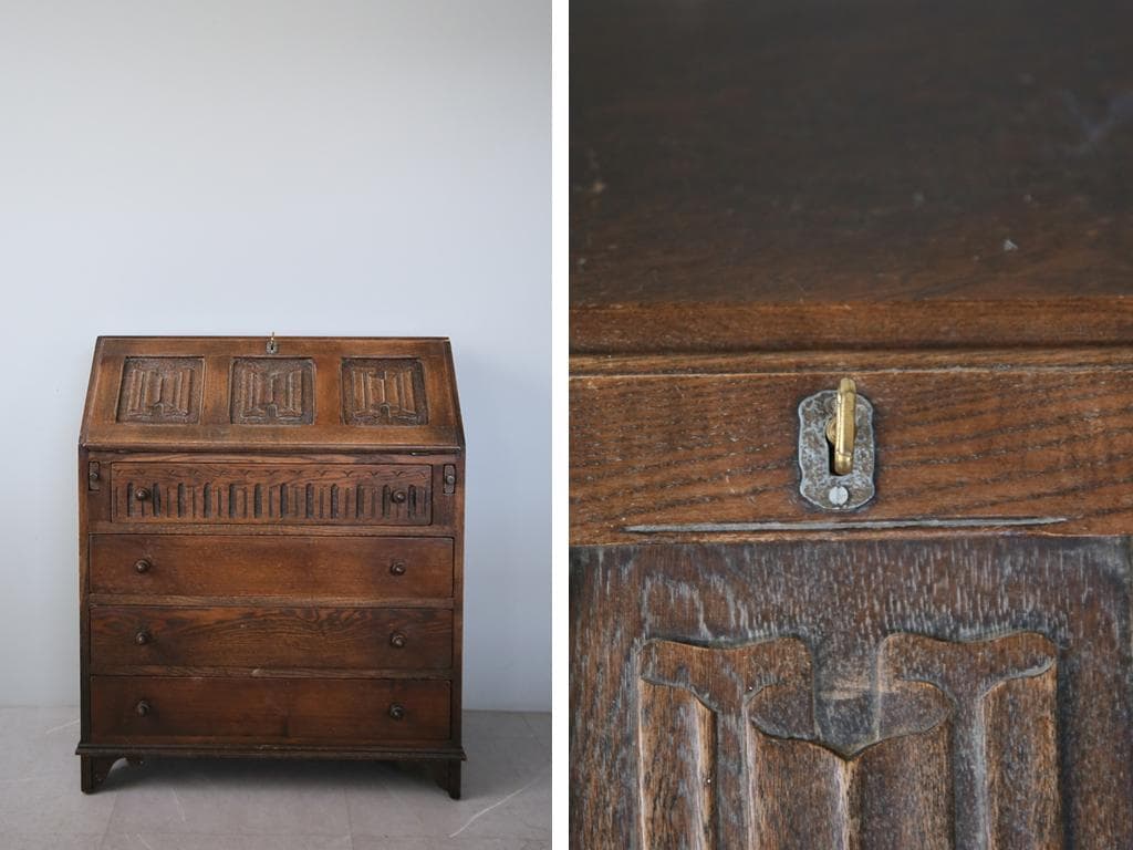 英国アンティーク木製ライティングビューロー/勉強机デスク/テーブル(91-24)