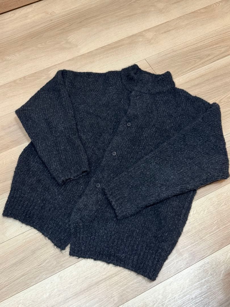 ATON ベビーアルパカモックネックカーディガン グレー