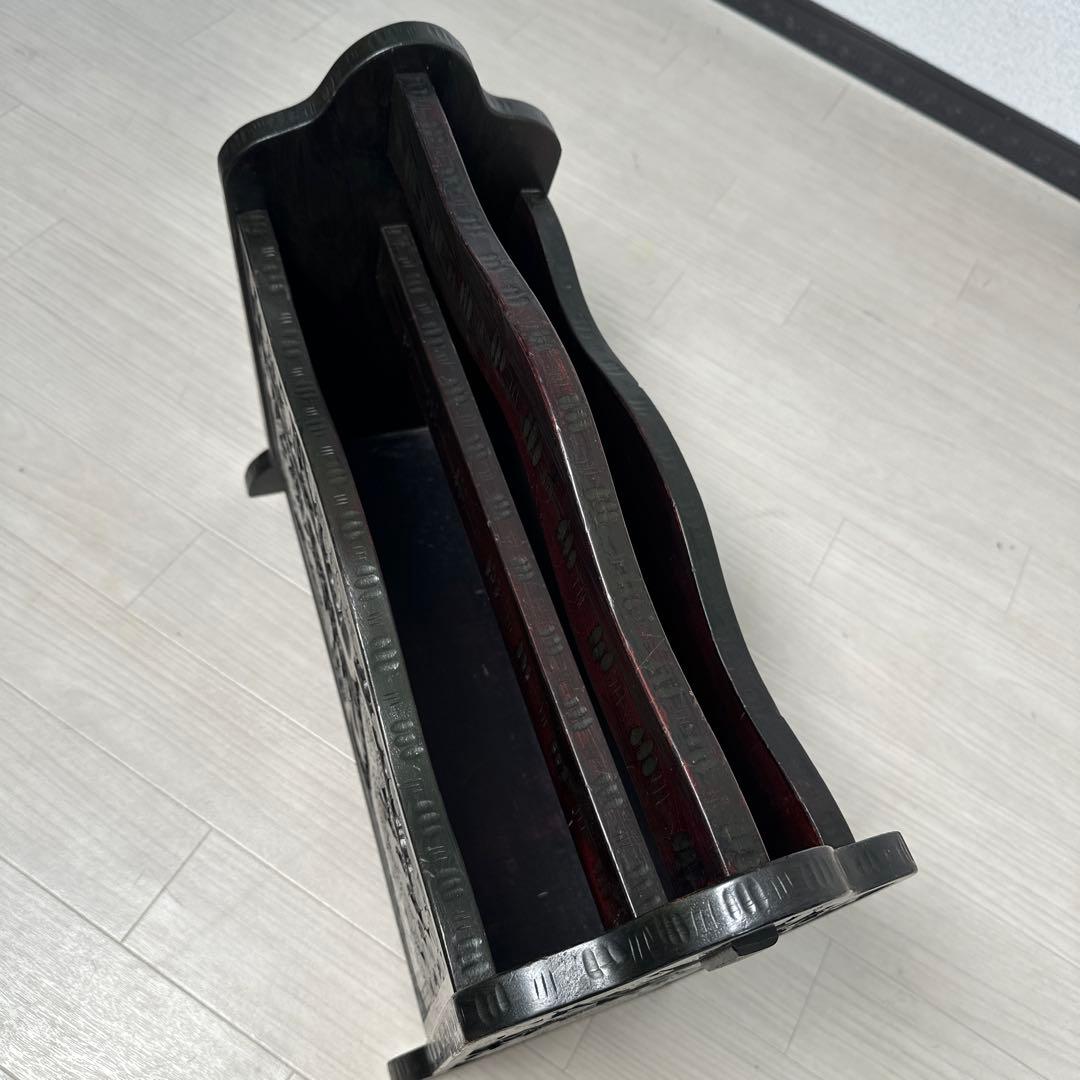 軽井沢彫り マガジンラック スリッパラック アンティーク 工芸品 桜柄 i1※