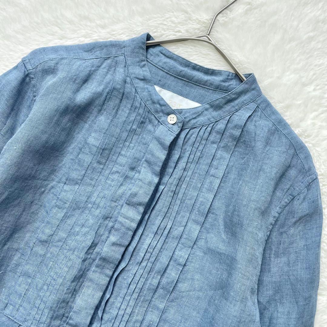 大きいサイズ 23区 LIBECO リネンバンドカラーブラウス ピンタック 44