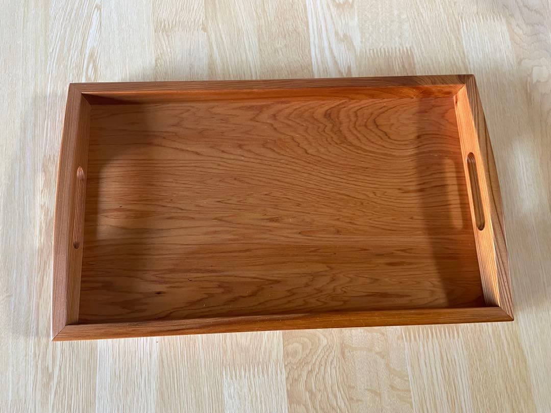 屋久杉 トレー 角盆 30×18cm 取っ手付き お盆 木製（未使用保管/箱付）