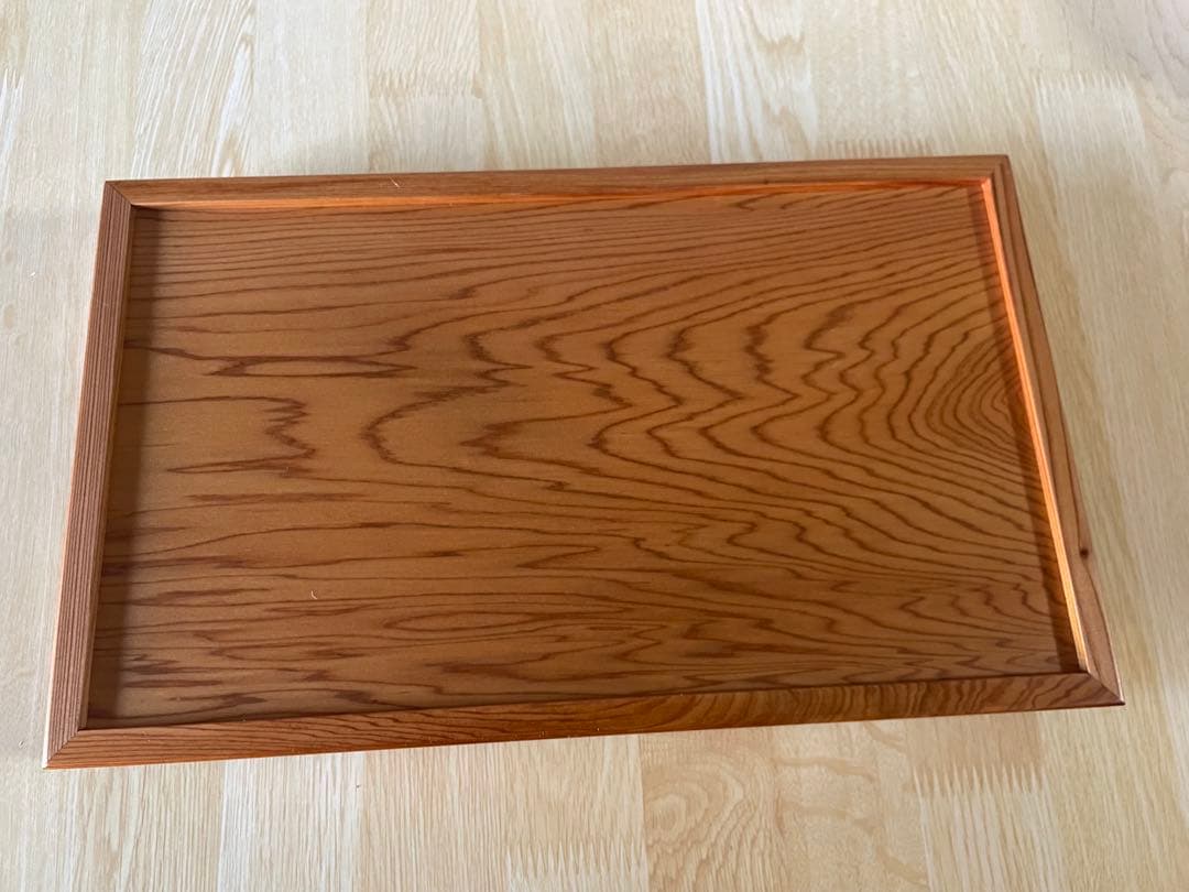 屋久杉 トレー 角盆 30×18cm 取っ手付き お盆 木製（未使用保管/箱付）