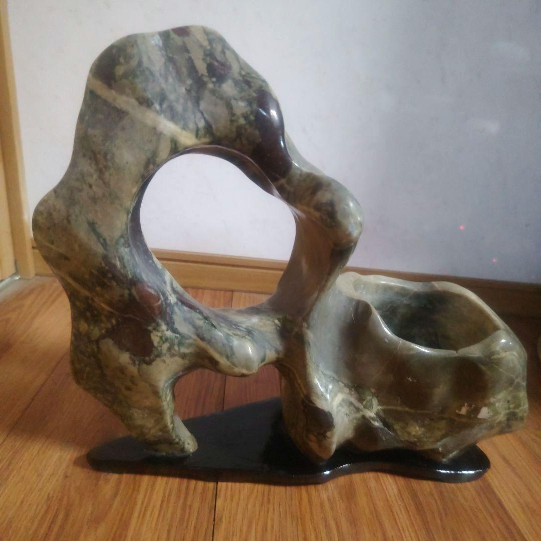 マーブル模様風　天然　鑑賞石置物　オブジェ　生け花　花瓶　インテリア小物　置物