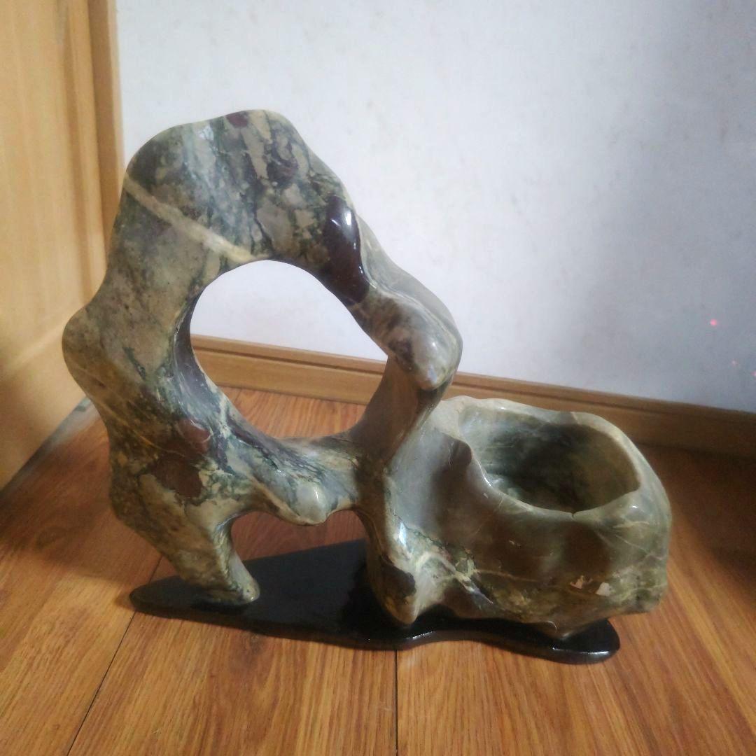 マーブル模様風　天然　鑑賞石置物　オブジェ　生け花　花瓶　インテリア小物　置物