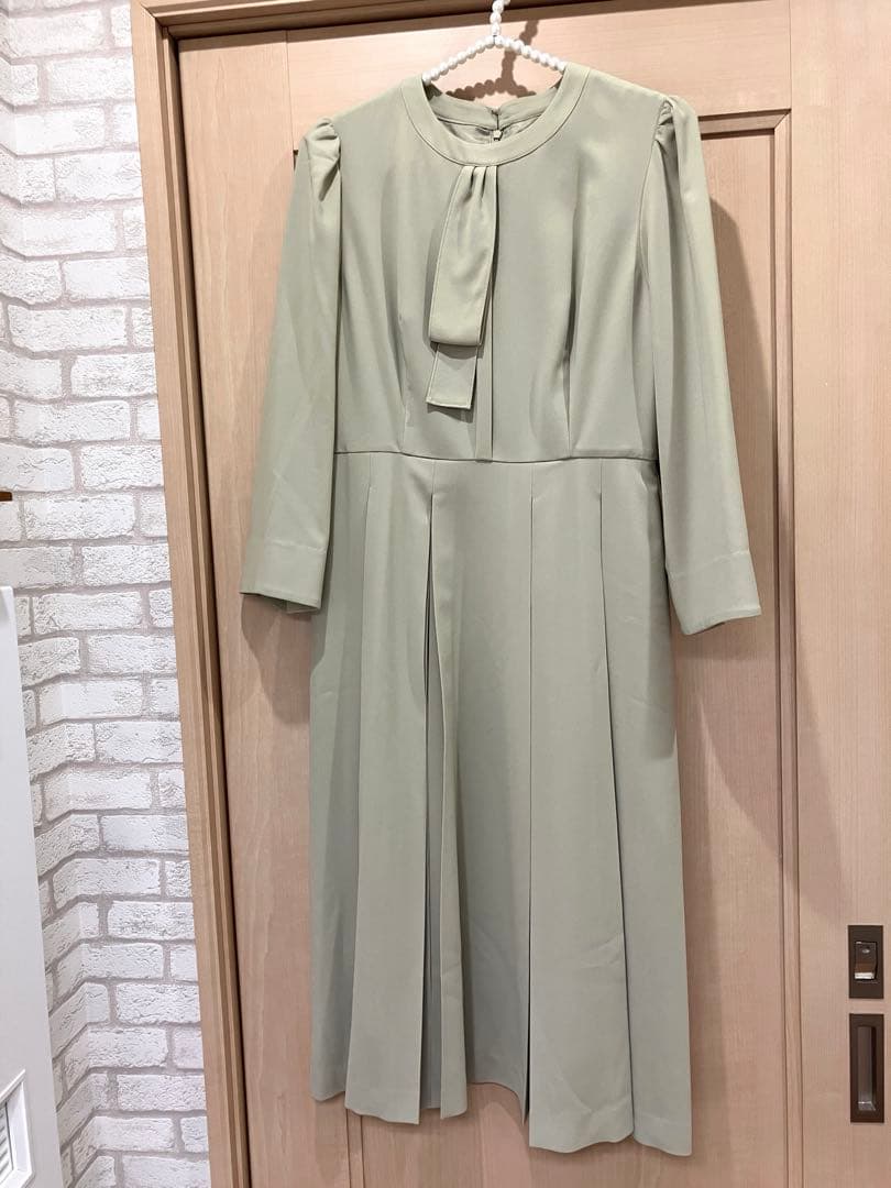 【極美品】セルフォード　ボウタイプリーツワンピース MNTミント　38