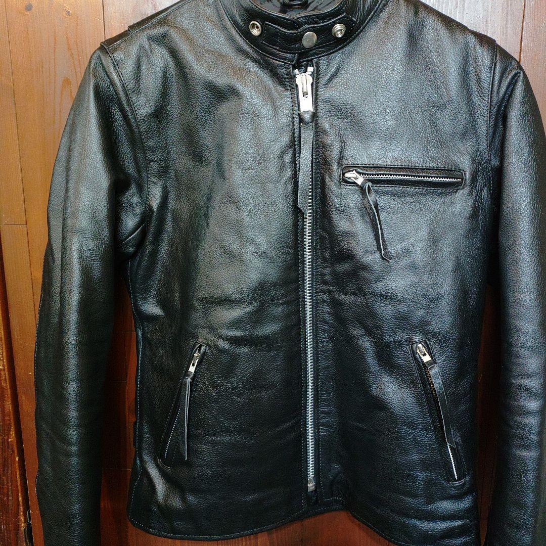 freedom フリーダムブラックレザー シングルライダースジャケット水牛革　L