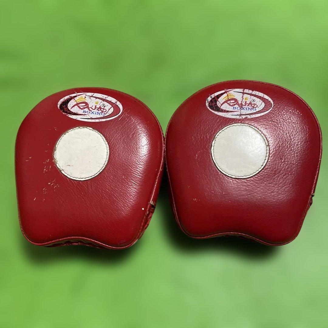 最終価格TKB 本革キックミット ピンク/黒 、raja本革パンチングミット