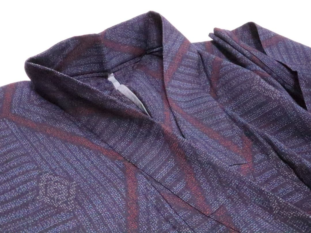 単衣　結城紬　正絹　バチ襟