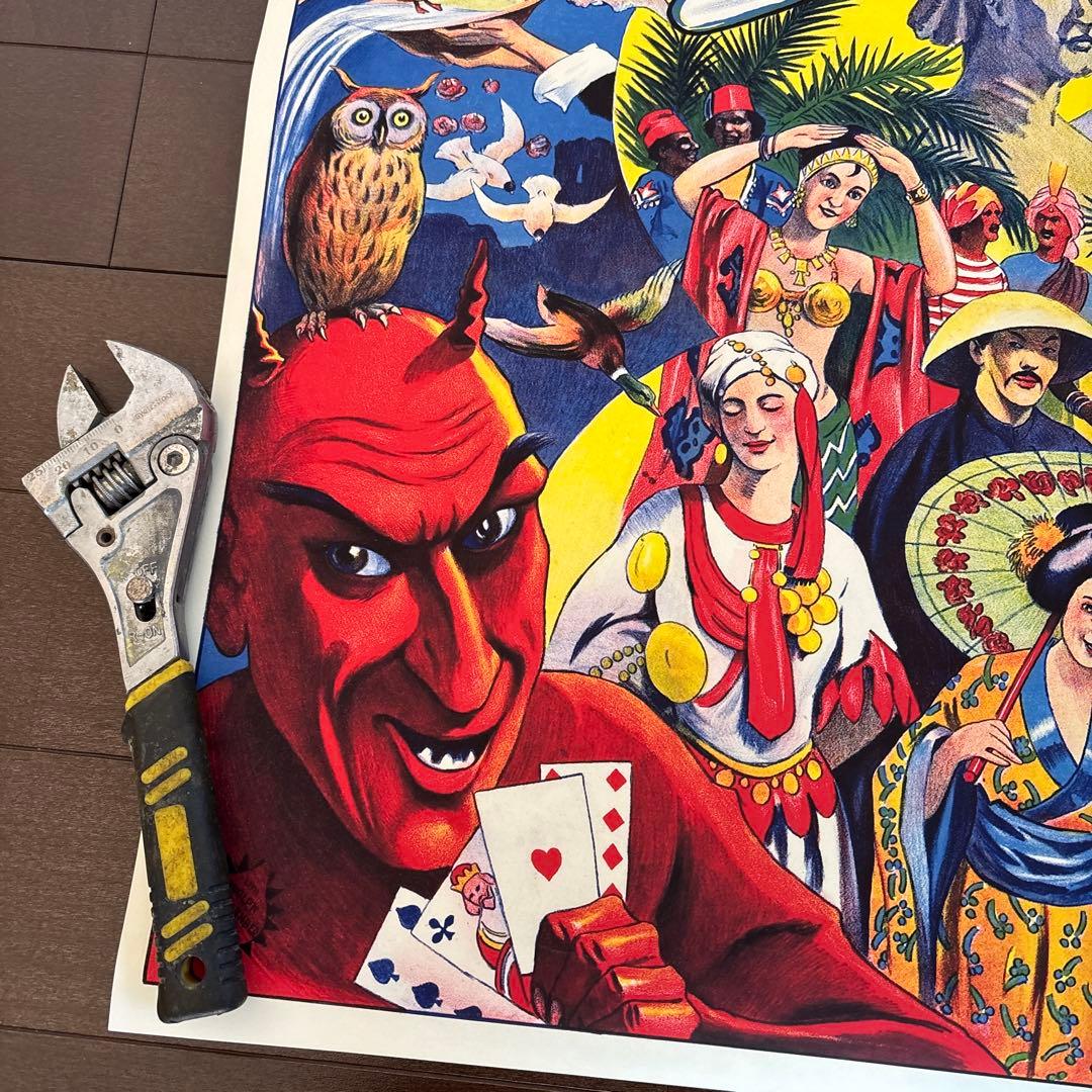 2ビンテージ　アンティーク　悪魔　スカル　デビル　マジシャン　奇術　ポスター