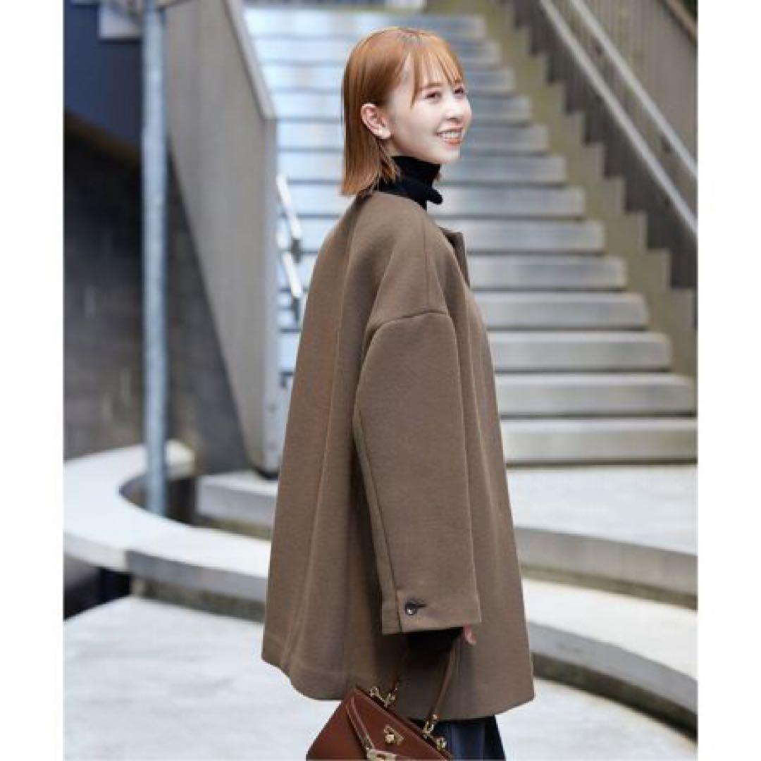 美品23AW✨スローブイエナ ウールダブルモッサ ノーカラーショートコート M