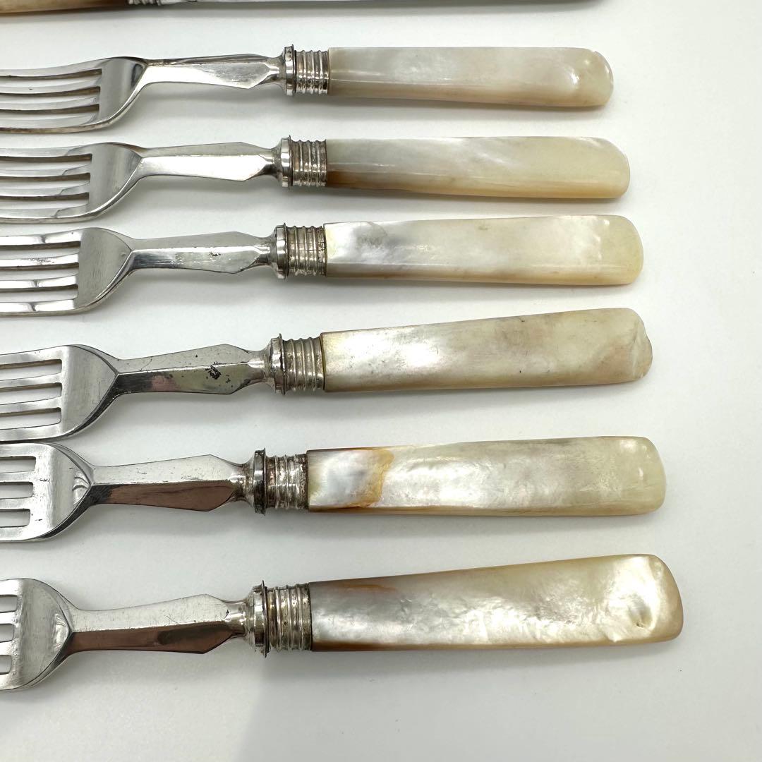 英国製/白蝶貝 マザーオブパール フルーツナイフ＆フォーク 24本 木箱入