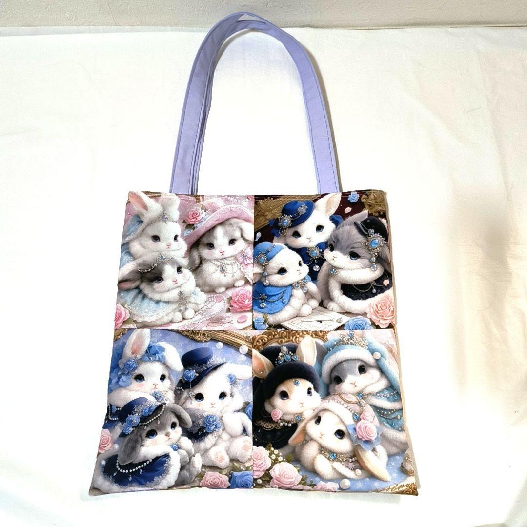 La luna様】ハンドメイドオーダー★男女猫兎★大容量フラットトートバッグ3点