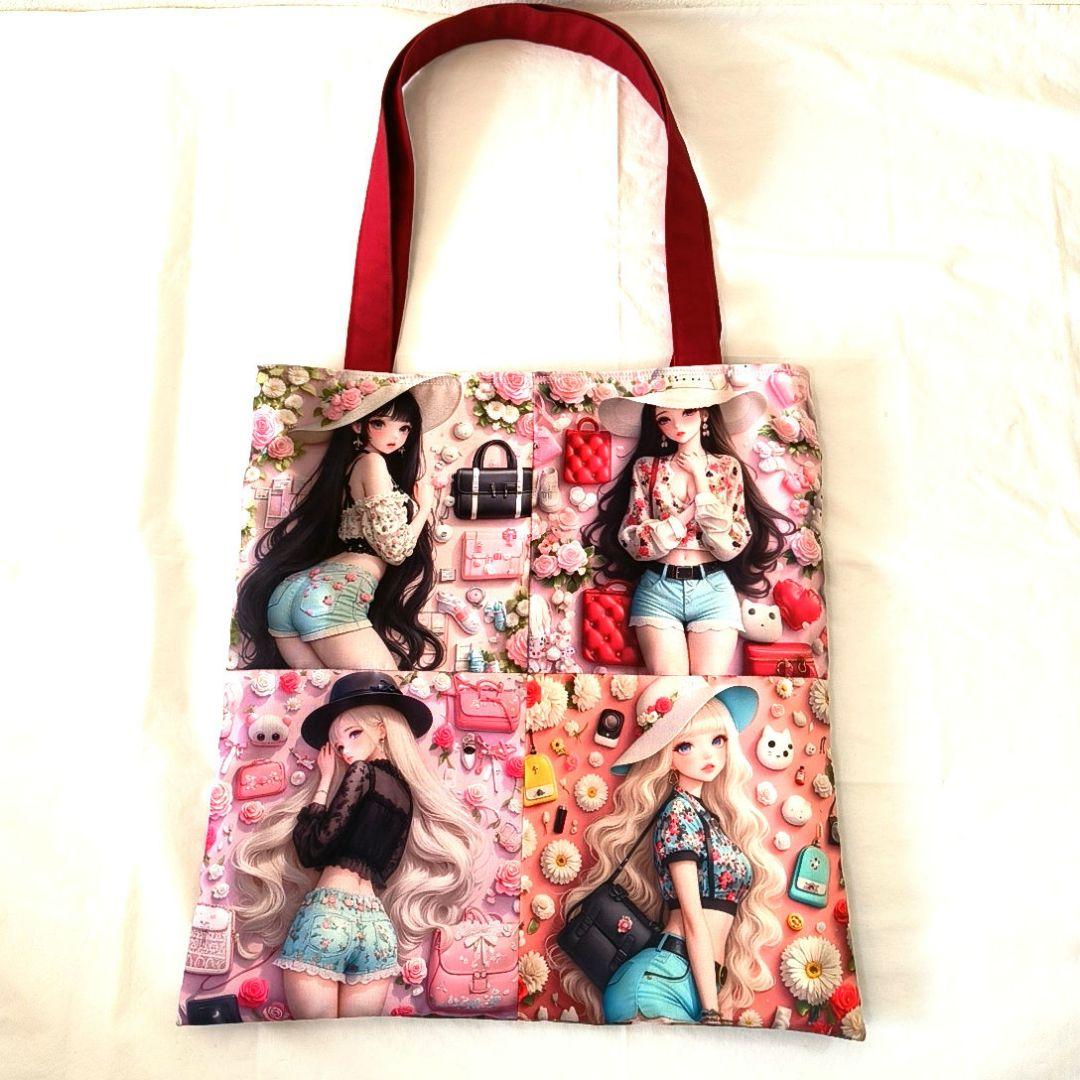 La luna様】ハンドメイドオーダー★男女猫兎★大容量フラットトートバッグ3点