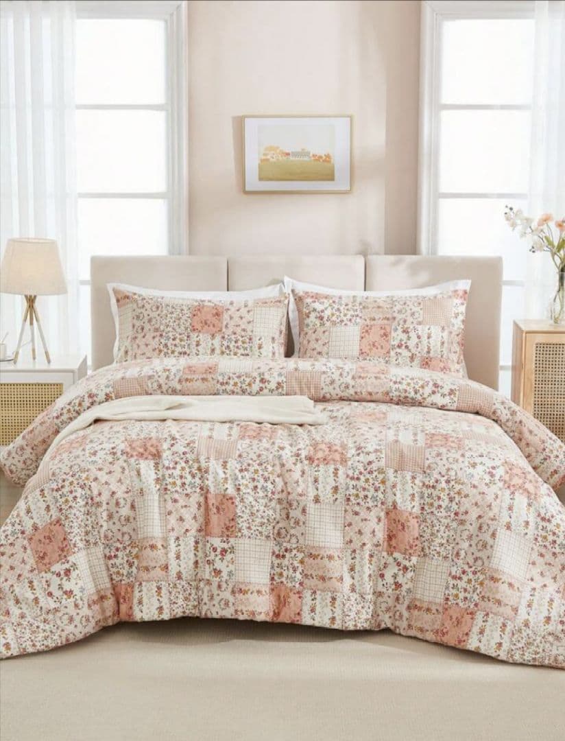 ＊新品＊枕＆ベッドカバーセット　綿100％ 可愛いパッチワーク風　キングサイズ