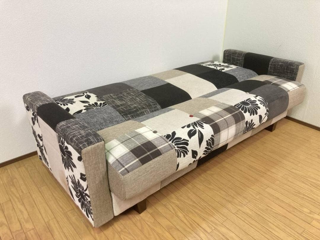 パッチワークソファ おしゃれ 3人掛け 収納付き ソファベッド 三人掛け 総柄
