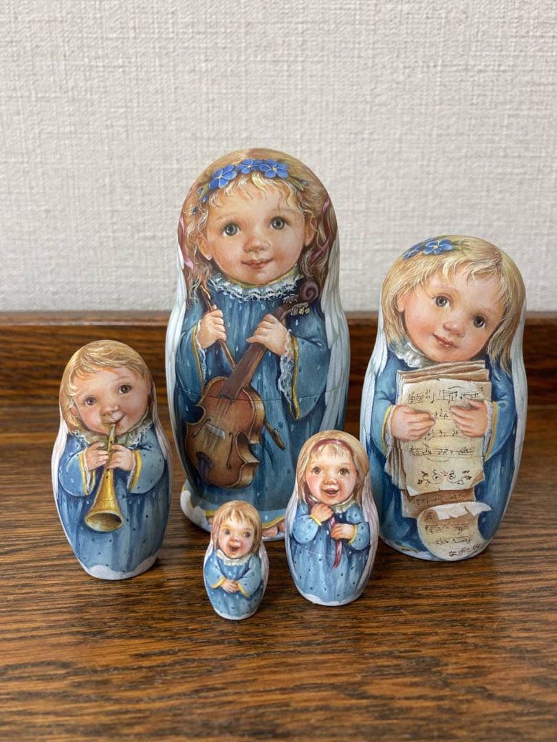 ロシア雑貨☆天使マトリョーシカ(5P)ブルーエンジェル リダ工房