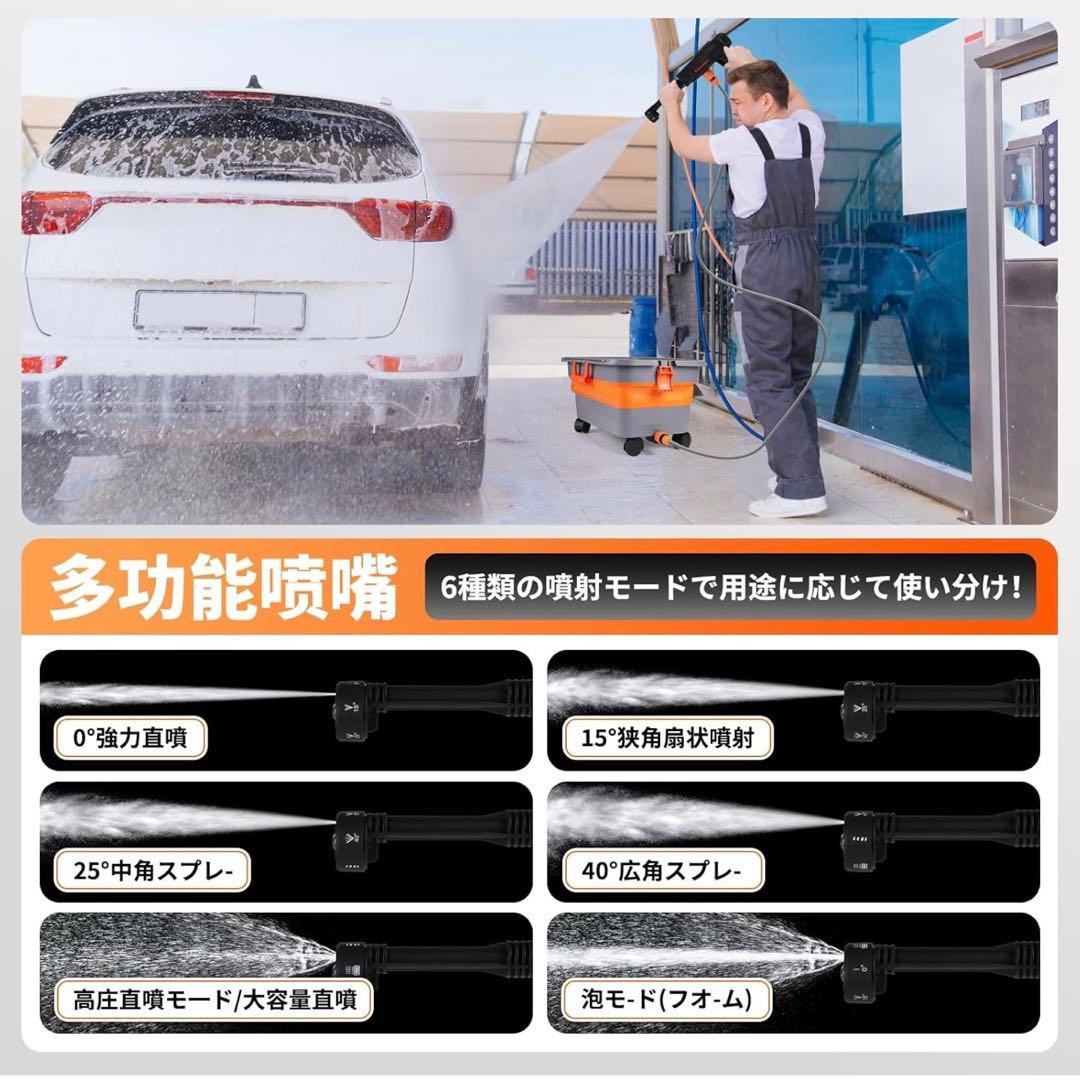 高圧洗浄機 コードレス 充電式 折り畳みバケツ付 残量表示 12m噴射距離