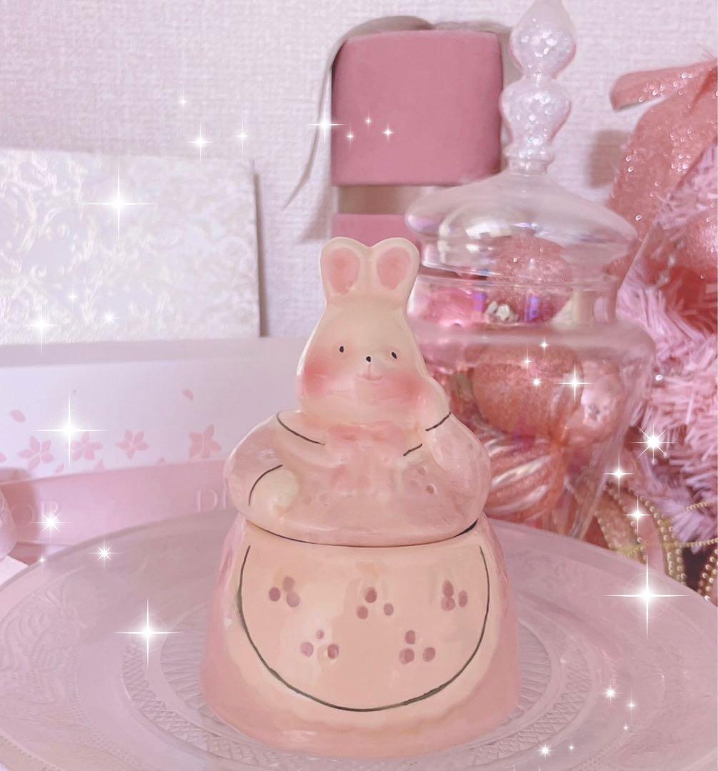 レア♡アンティーク♡うさぎ♡置物ロリータ♡昭和レトロ♡インテリア♡陶器品♡ピンク