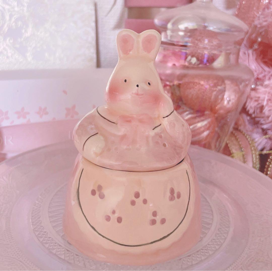 レア♡アンティーク♡うさぎ♡置物ロリータ♡昭和レトロ♡インテリア♡陶器品♡ピンク