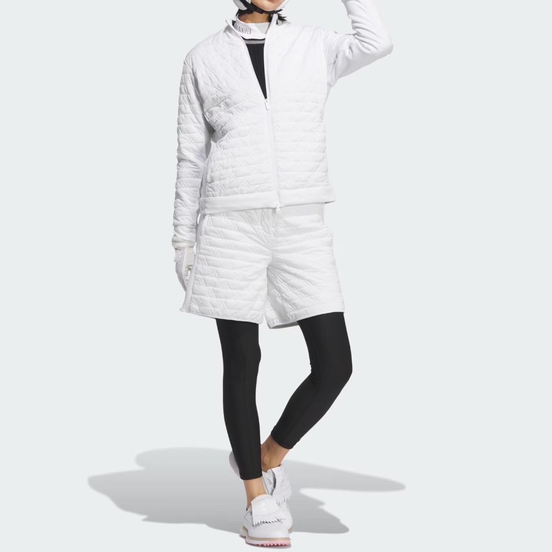 【M】秋冬 定価34,100円 アディダス ゴルフ 中綿 キルト セットアップ白