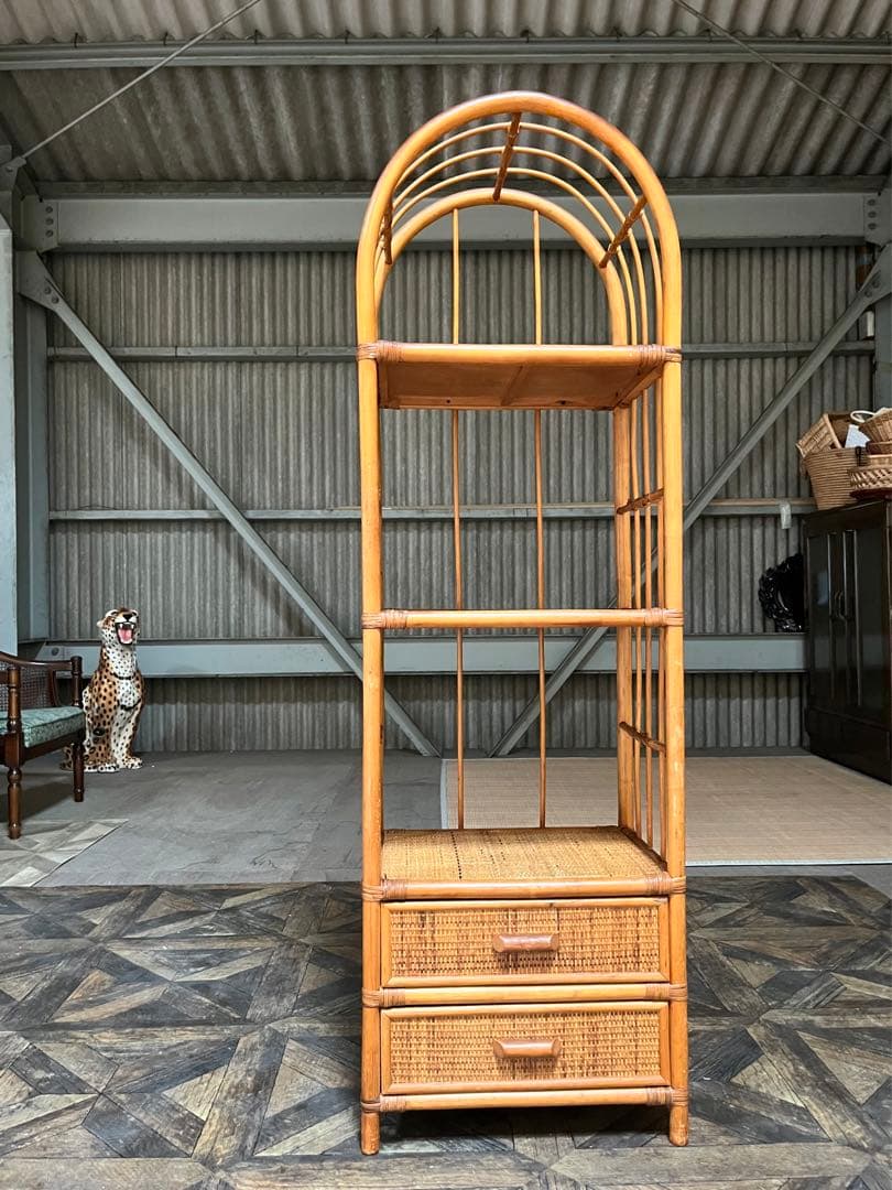 アーチ型 籐 ラタン 棚 インテリア 昭和レトロ 飾り棚