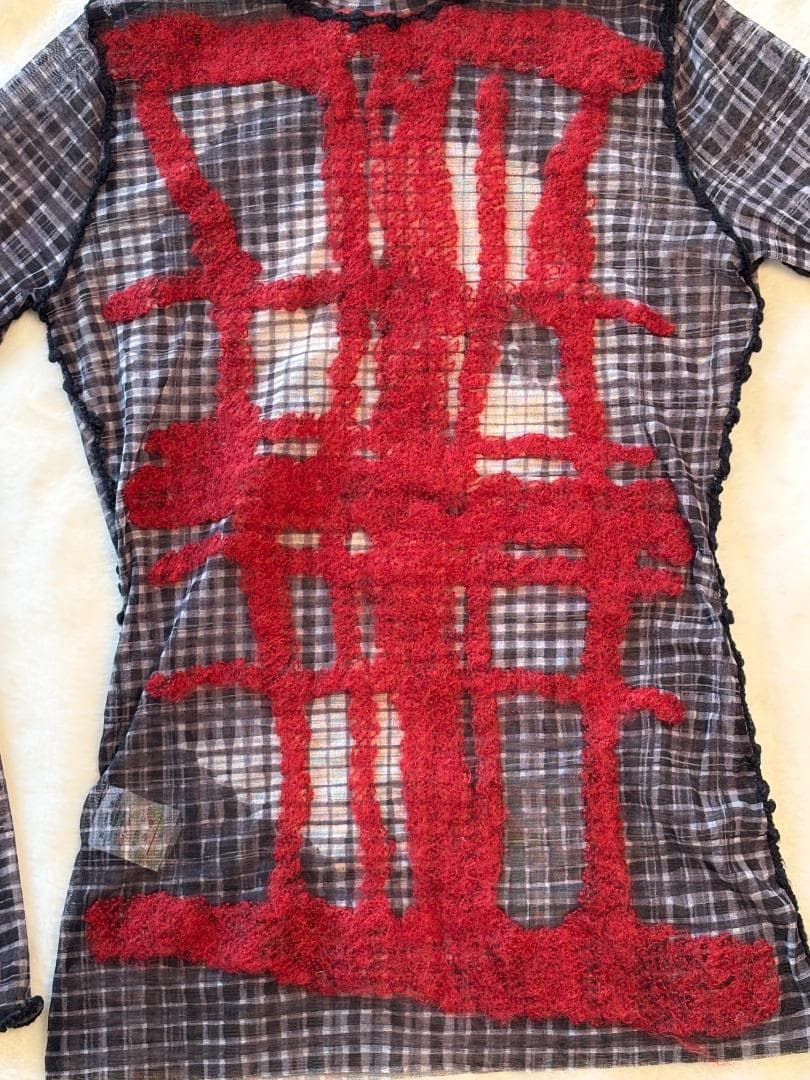 Jean-PaulGAULTIERFEMMEパワーネットフェイスプリント赤刺繍