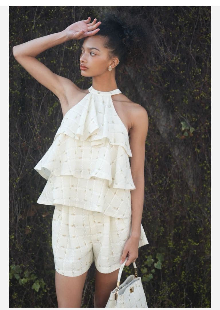 shellerシェリエ♡ツイードラッフルフリルトップス