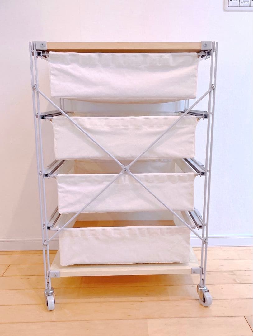 【美品 送料込 完成品】スチールユニットシェルフ 帆布バスケットセット