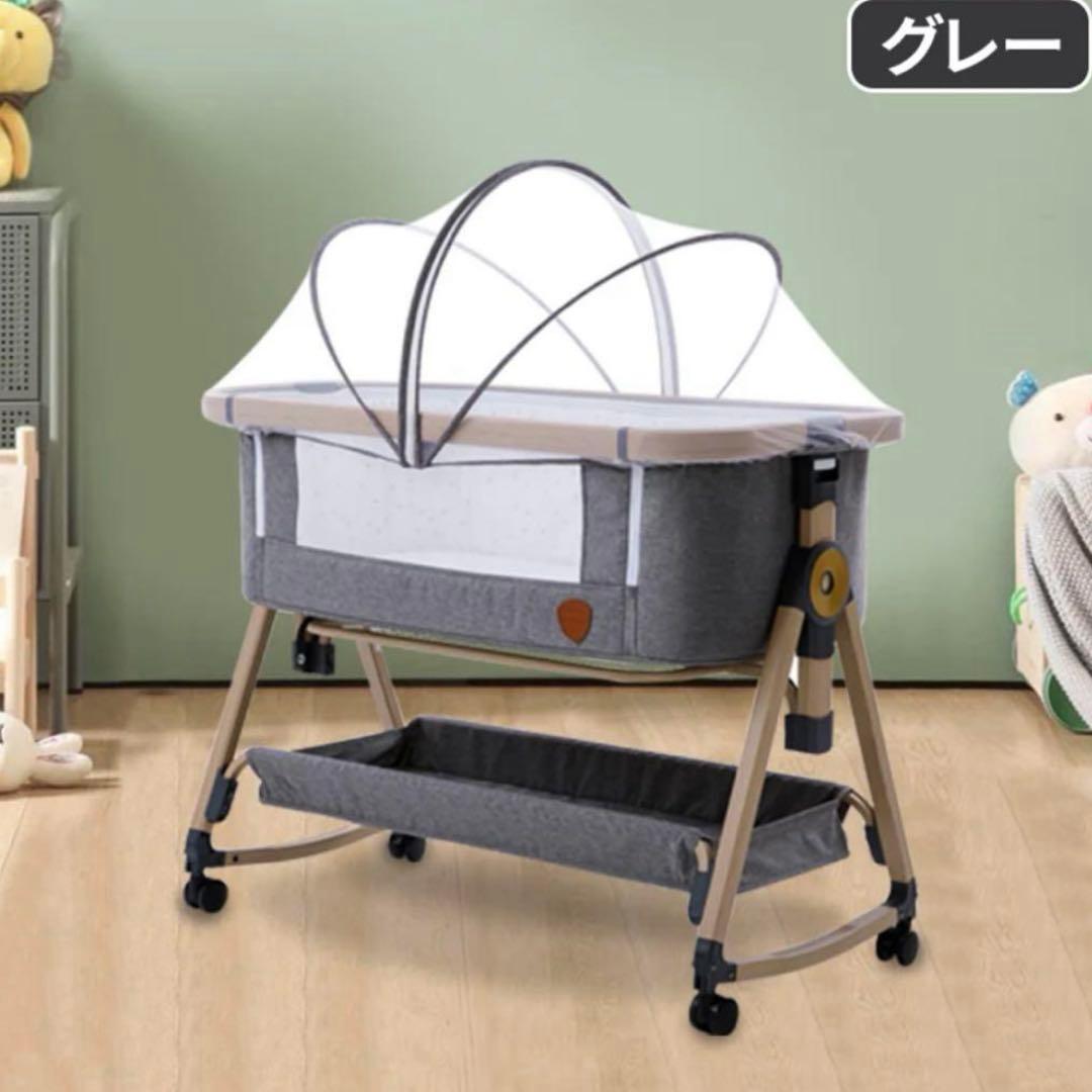 hzdmj 2024 ベビーベッド　ゆりかご　グレー