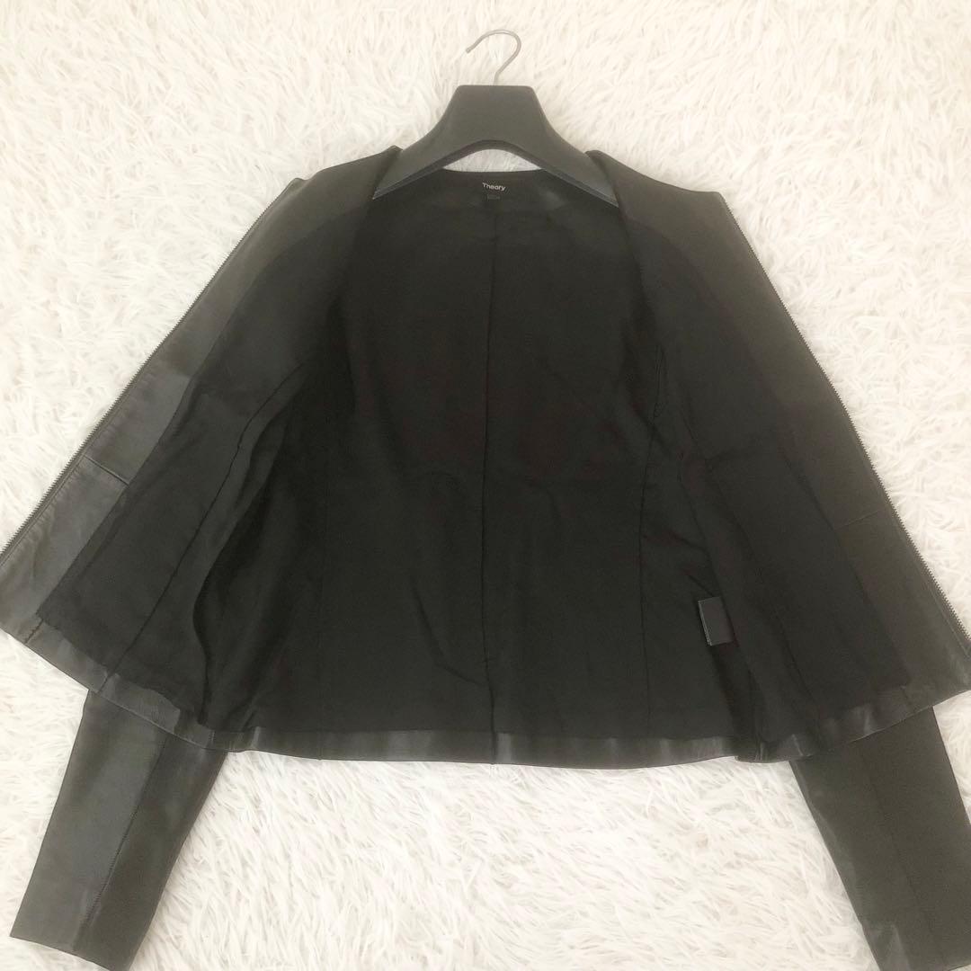 美品 セオリー ラムレザー ライダースジャケット FLAT CREW JKT 黒