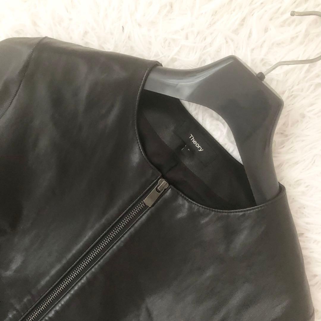 美品 セオリー ラムレザー ライダースジャケット FLAT CREW JKT 黒