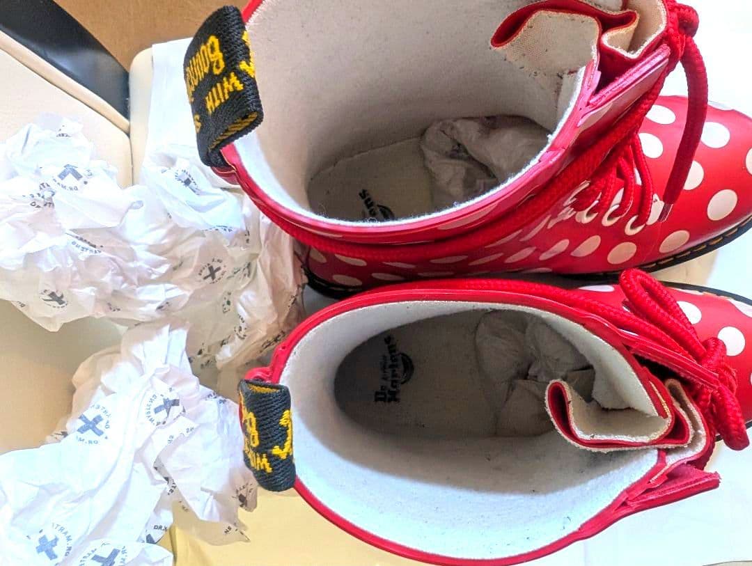 ドクターマチーン　 赤白ドット 8ホールレインブーツ UK5