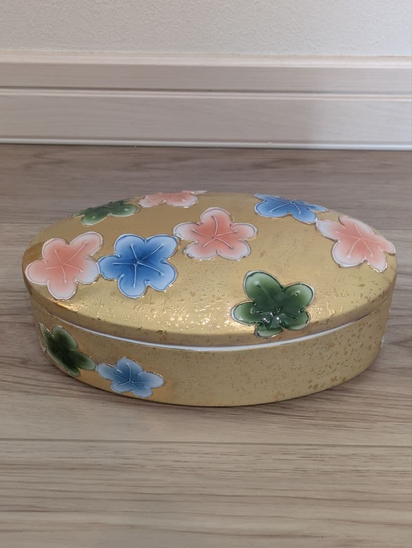 陶器の花柄楕円形容器セット