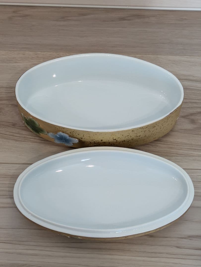 陶器の花柄楕円形容器セット