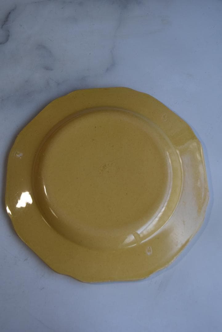 訳有3枚組　19世紀アプト窯　黄釉花リム　デセール皿　アンティーク　金継