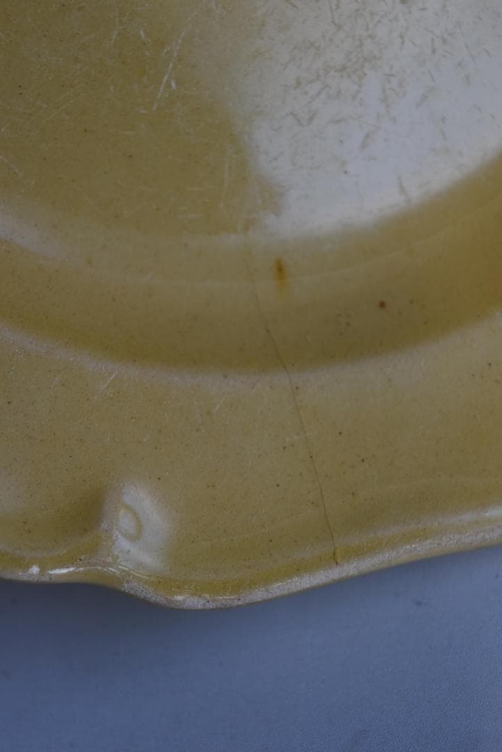 訳有3枚組　19世紀アプト窯　黄釉花リム　デセール皿　アンティーク　金継