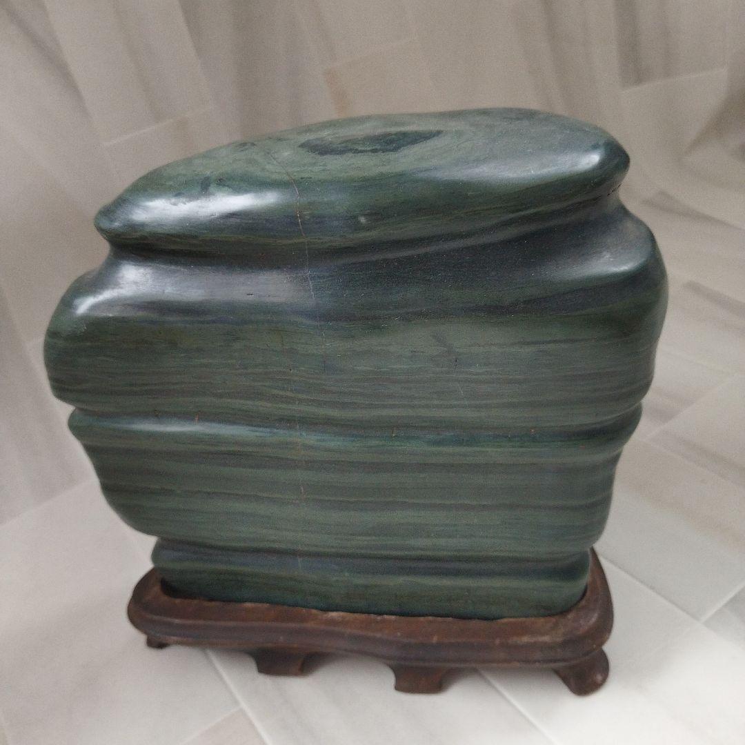 北海道　日高青虎石 10kg 　水石　観賞石　台座付き