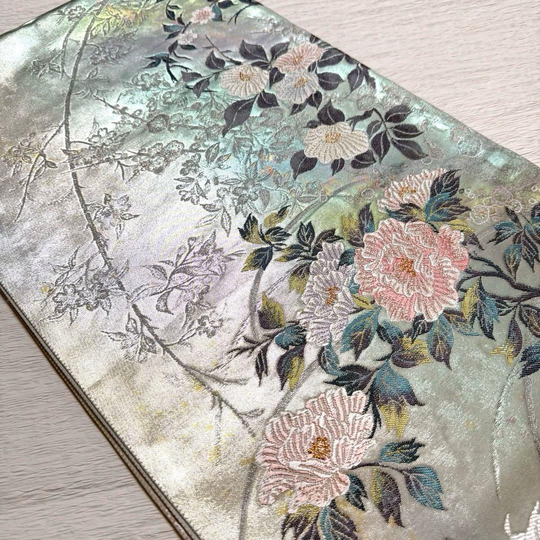 m-92 牡丹 袋帯 正絹