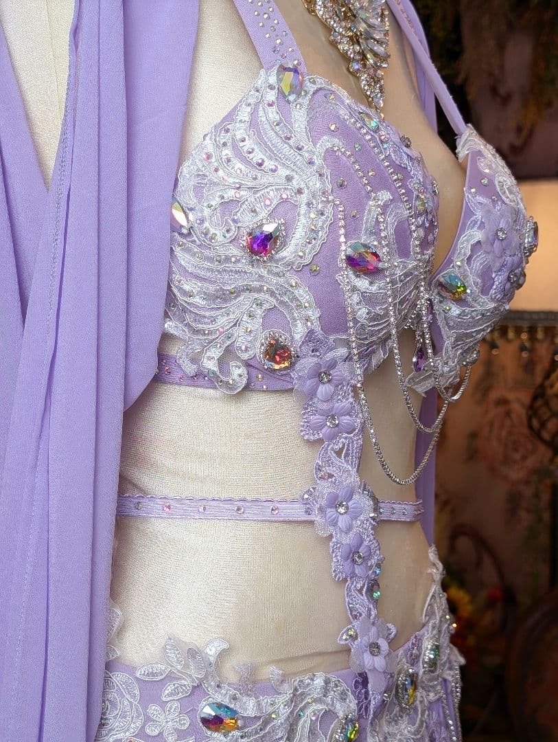 新品 ベリーダンス 衣装 コスチューム ラベンダー