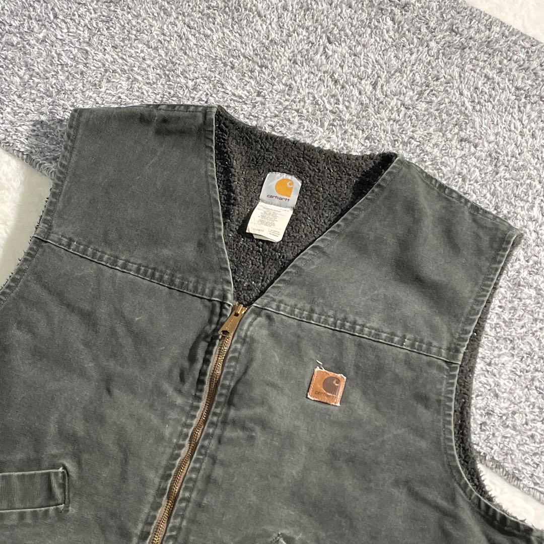 カーハート　ダックベスト　モスグリーン　MOS　USA製　裏ボア　XXL　00s