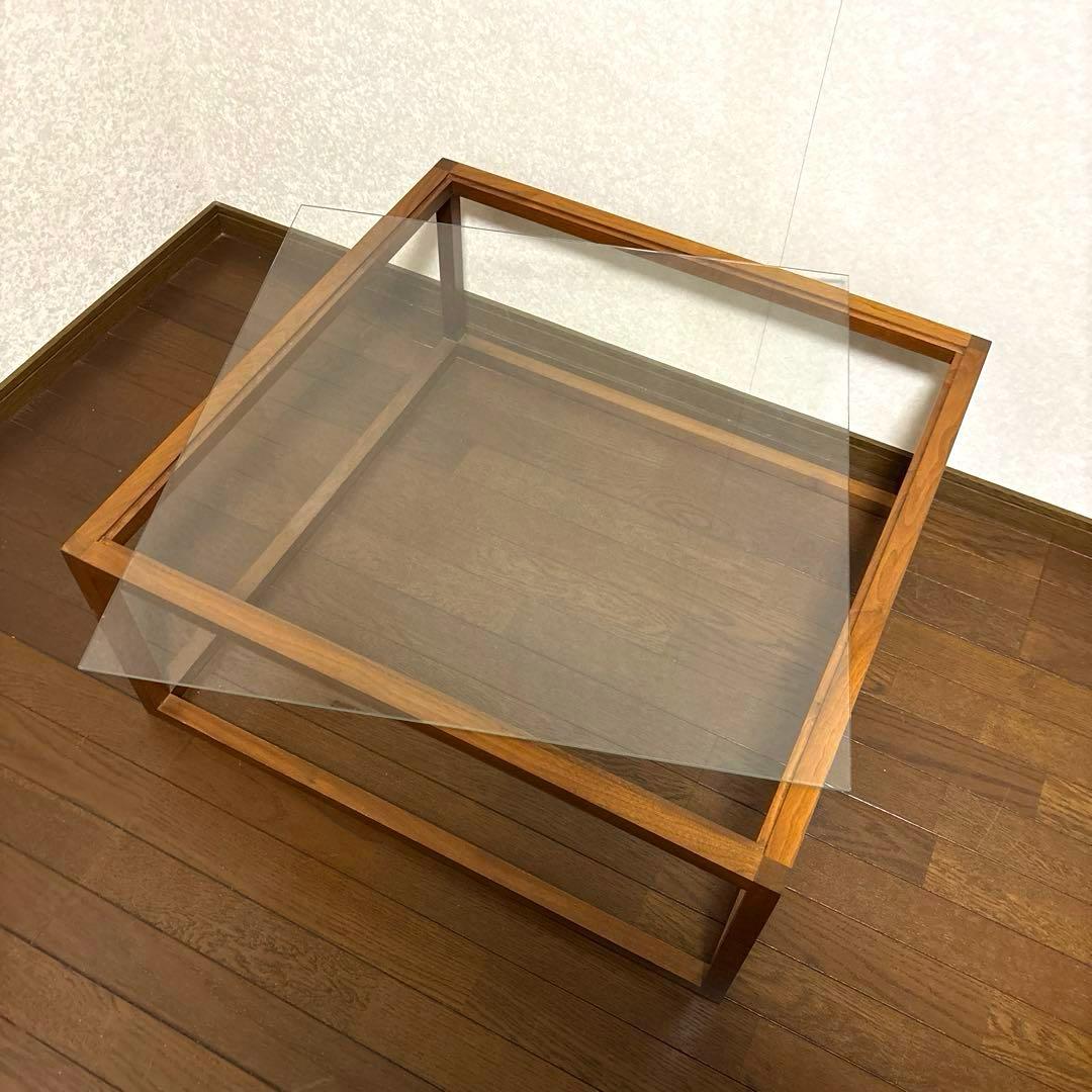【美品】北欧モダン スクエア ガラステーブル リビングテーブル