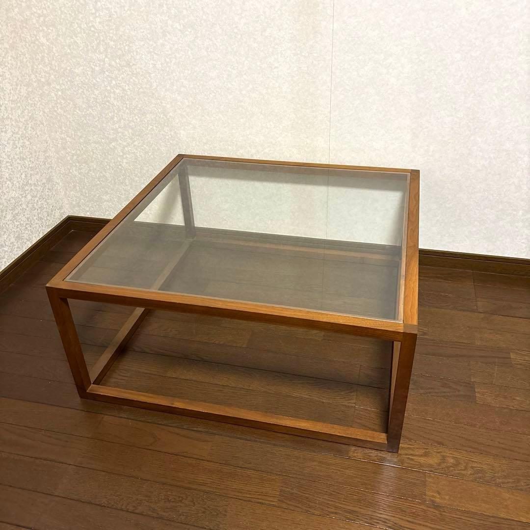 【美品】北欧モダン スクエア ガラステーブル リビングテーブル