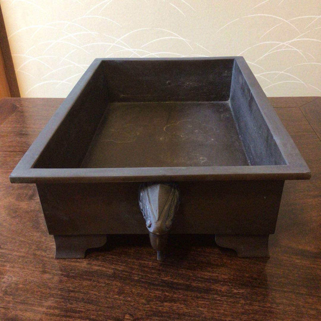 水盤　真鍮　花器　華道具　いけばな　双獣耳　時代物　骨董品　工芸品
